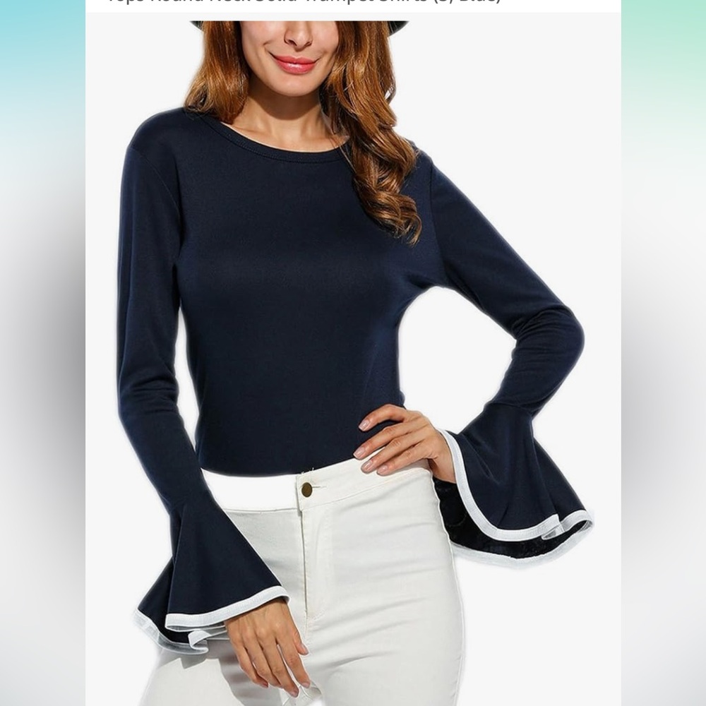 Navy bell sleeve top